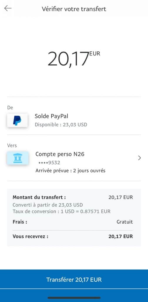 Transférer son argent PayPal vers son compte bancaire étape 3